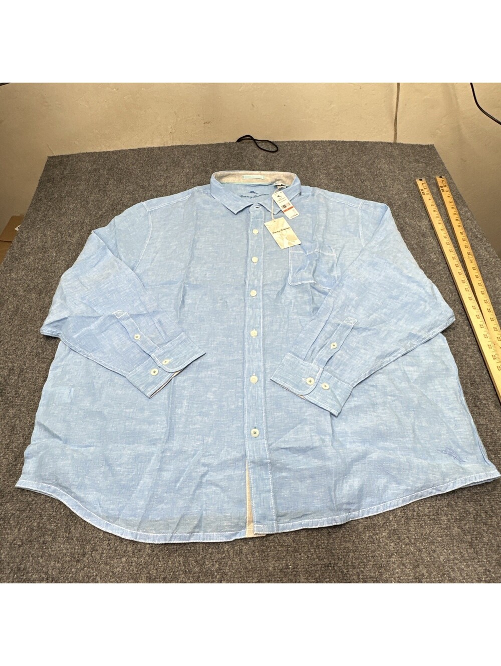 100% LINEN Men's 3XL Tommy Bahama Blue Button Long Sleeve Shirt Blue
